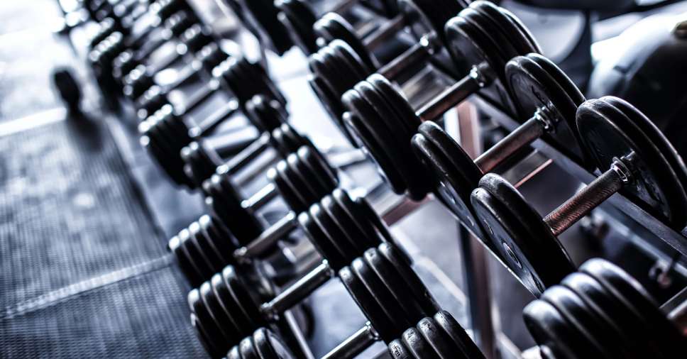 Halteres organizados representam o abastecimento de suprimentos na academia.